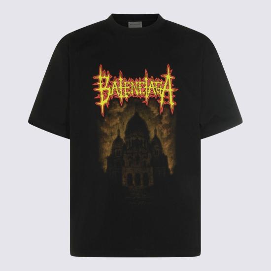  발렌시아가 반팔 티셔츠 코튼 티셔츠 블랙