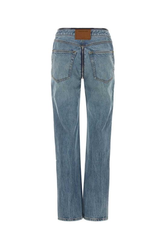  알렉산더 왕 데님 팬츠 딥드 V 지퍼 웨이스트밴드 스트레이트 레그 진, 어센틱 라이트 인디고 - ALEXANDER WANG