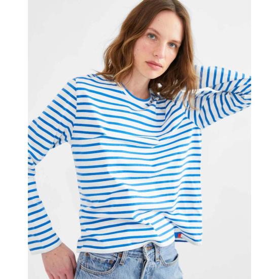  큘 긴팔 티셔츠 쿨레 모던 롱티 화이트/로얄 블루 - KULE