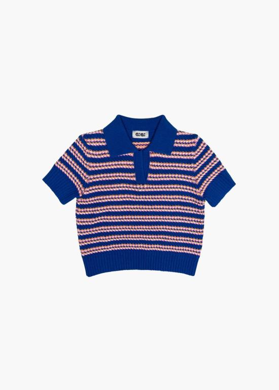  지지 니트웨어 폴로 티셔츠 스트라이프 폴로 스트라이프 탑