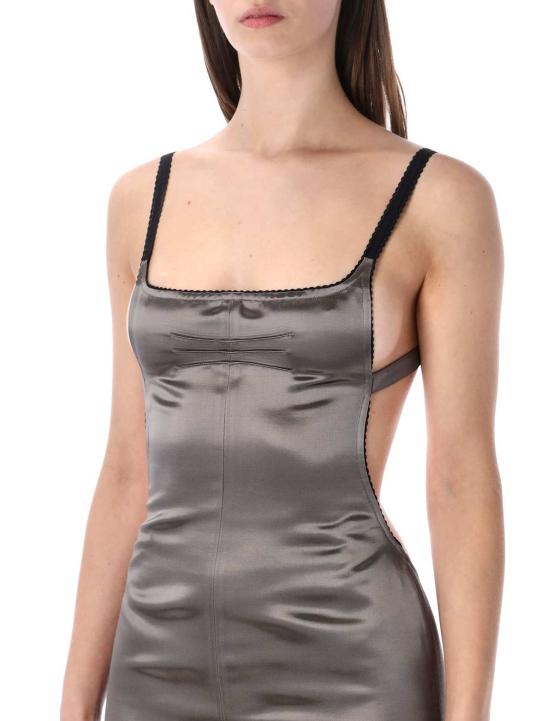  디 아티코 롱 원피스 아티코 그레이 새틴 미디 드레스 메탈 그레이 - THE ATTICO