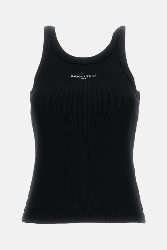  메종키츠네 민소매 티셔츠 메종 키츠네 로고 탱크탑 블랙