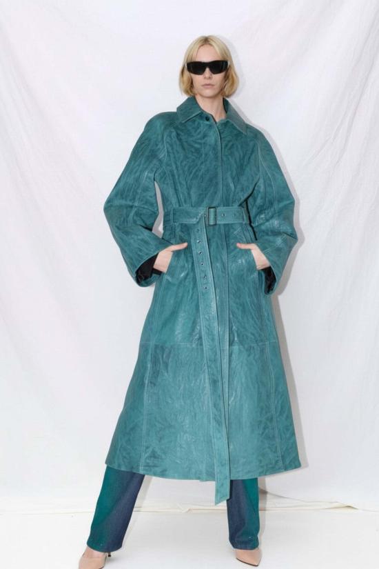  요바나 마르코비치 가죽 자켓 조바나 마르코비치 블루 웨이브 가죽 코트 - JOVANA MARKOVIC