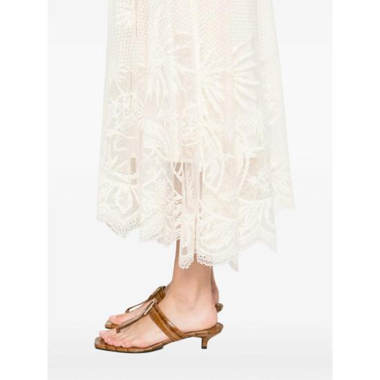  파비아나 필리피 롱 스커트 플로럴 레이스 오버레이 비대칭 밑단  크림색 - FABIANA FILIPPI