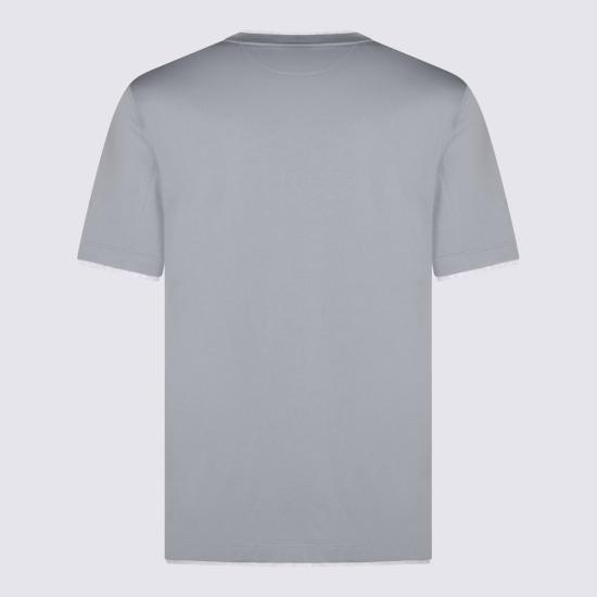  브루넬로 쿠치넬리 반팔 티셔츠 면 티셔츠 (연한 파란색) - BRUNELLO CUCINELLI