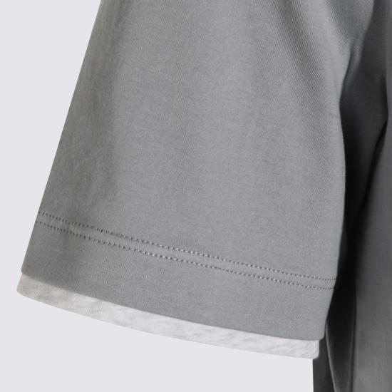  브루넬로 쿠치넬리 반팔 티셔츠 면 티셔츠 (연한 파란색) - BRUNELLO CUCINELLI