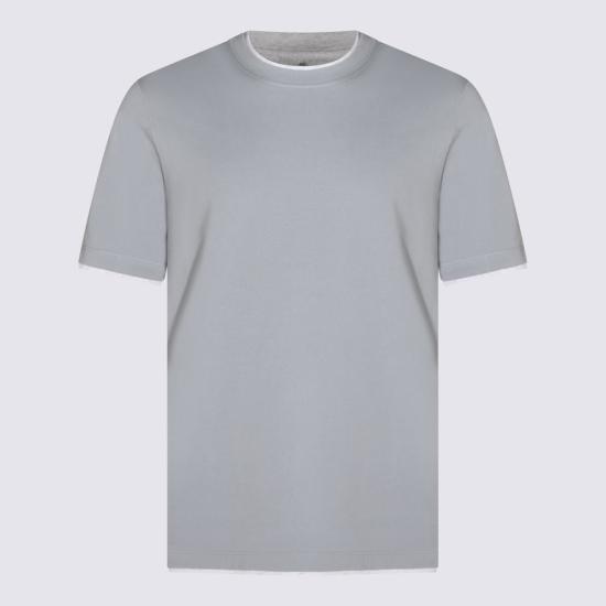  브루넬로 쿠치넬리 반팔 티셔츠 면 티셔츠 (연한 파란색)