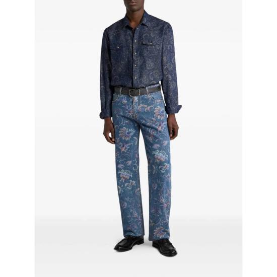  에트로 긴팔 셔츠 셔츠 블루/그레이 - ETRO