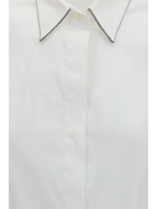 26SS 브루넬로 쿠치넬리 샤이니 트리밍 스트레치 코튼 포플린 슬리브리스 셔츠 M0091MA616 C159 WHITE - BRUNELLO CUCINELLI