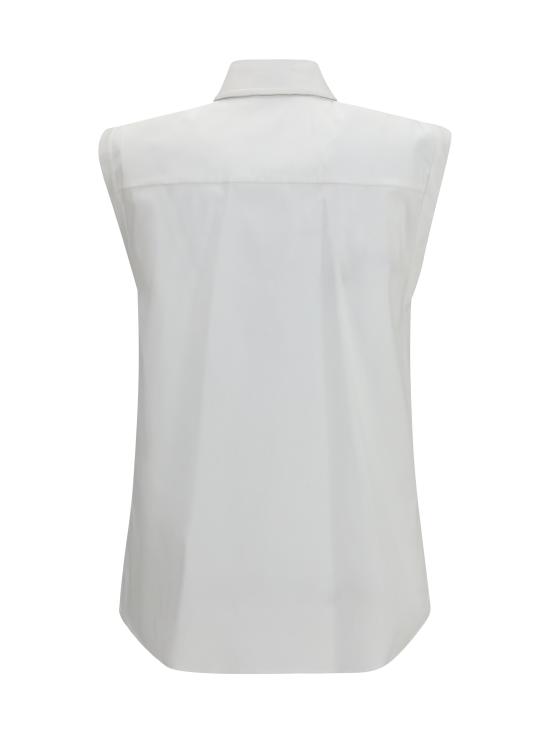 26SS 브루넬로 쿠치넬리 샤이니 트리밍 스트레치 코튼 포플린 슬리브리스 셔츠 M0091MA616 C159 WHITE - BRUNELLO CUCINELLI