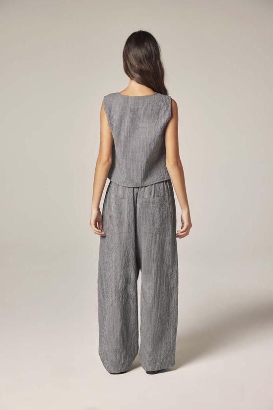  amente 스트레이트 팬츠 아멘테 체크무늬 드로스트링 와이드 팬츠 네이비/화이트 - OTHER BRANDS