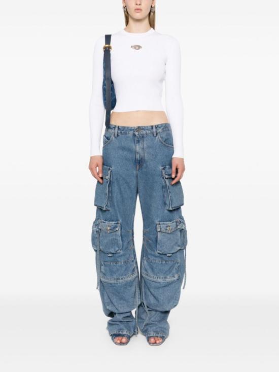  디젤 긴팔 티셔츠 로고 크롭탑 - DIESEL