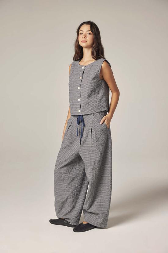  아멘테 셔츠 체크무늬 버튼다운  네이비/화이트 - AMENTE