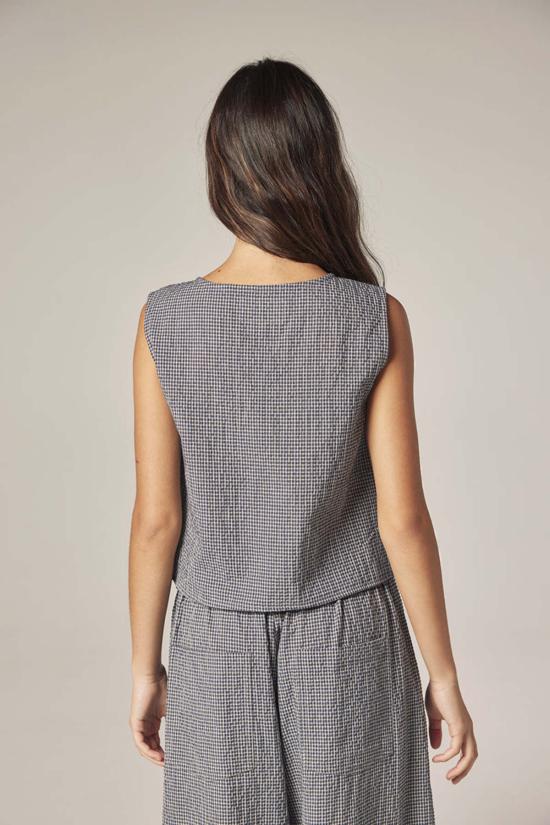  아멘테 셔츠 체크무늬 버튼다운  네이비/화이트 - AMENTE