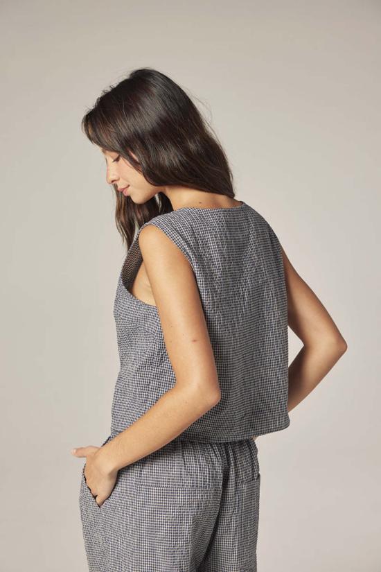  아멘테 셔츠 체크무늬 버튼다운  네이비/화이트 - AMENTE