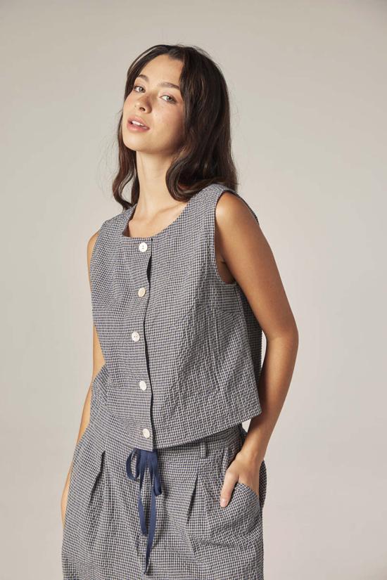  아멘테 셔츠 체크무늬 버튼다운  네이비/화이트 - AMENTE