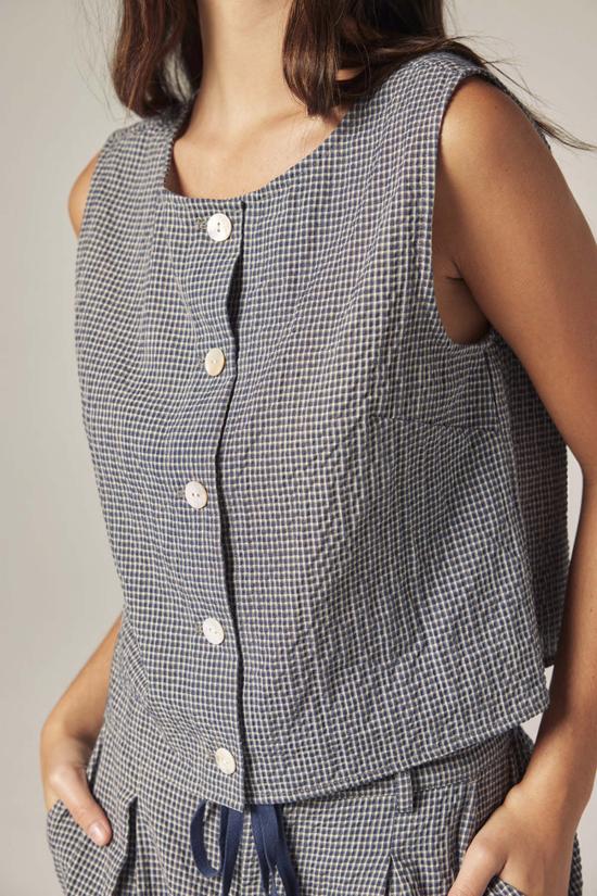  아멘테 셔츠 체크무늬 버튼다운  네이비/화이트 - AMENTE