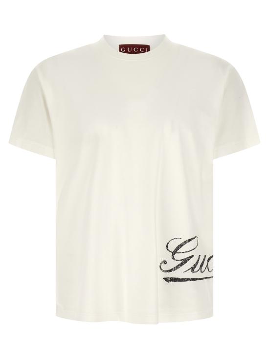 26SS 구찌 프린트 디테일 코튼 저지 티셔츠 856477XJHQM9066 White