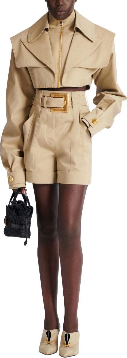 26SS 발망 벨트 코튼 개버딘 쇼츠 GF1PA375CG430AN BEIGE - BALMAIN
