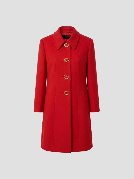 26SS 구찌 더블 G 버튼 울 나떼 코트 860471ZHW10 6544 HIBISCUS RED