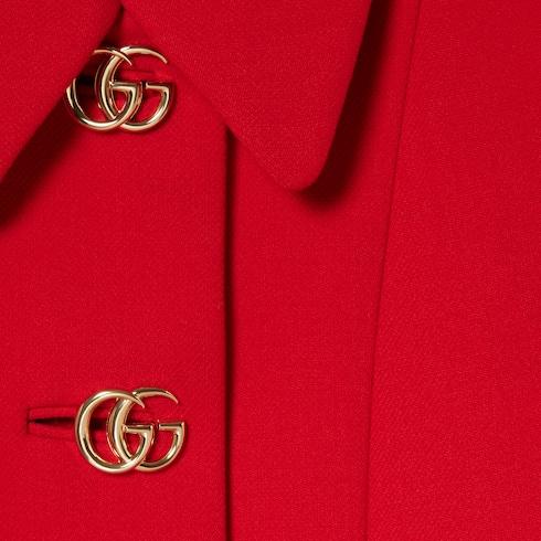 26SS 구찌 더블 G 버튼 울 나떼 코트 860471ZHW10 6544 HIBISCUS RED