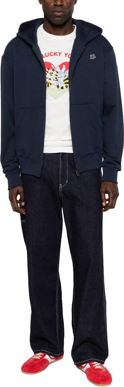26SS 겐조 와일드 타이거 엠브로이더드 후드 티셔츠 FG55HO2034MJ76 NAVY - KENZO