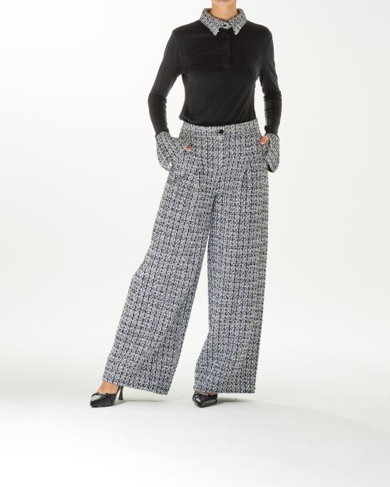  칼라거펠트 팔라초 팬츠 246W1002 800 black white silver NERO MULTI - KARL LAGERFELD