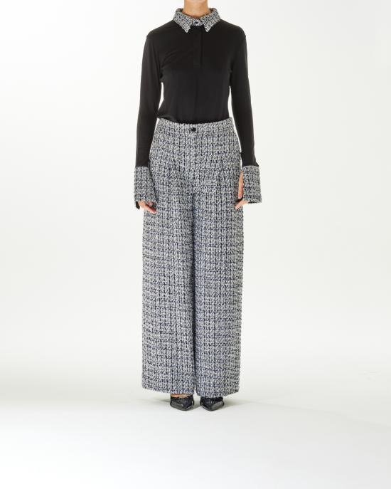  칼라거펠트 팔라초 팬츠 246W1002 800 black white silver NERO MULTI - KARL LAGERFELD