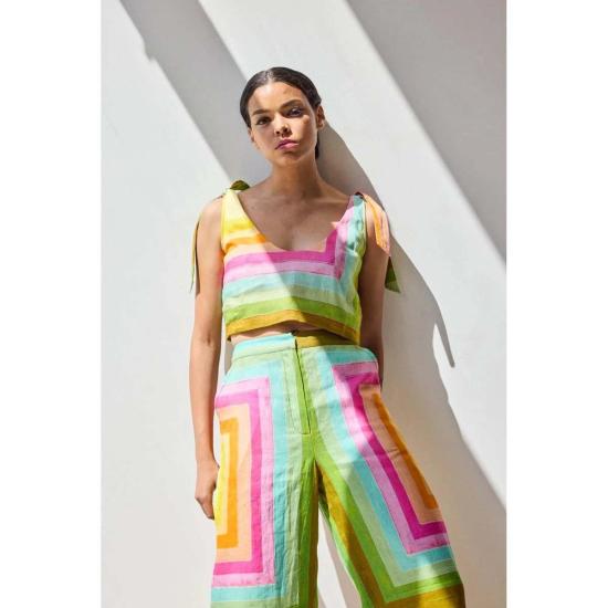  Hope for Flowers by Tracy Reece 민소매 티셔츠 트레이시 리스의 Hope For Flowers 타이 숄더 쉘 탑 동심원 사각형