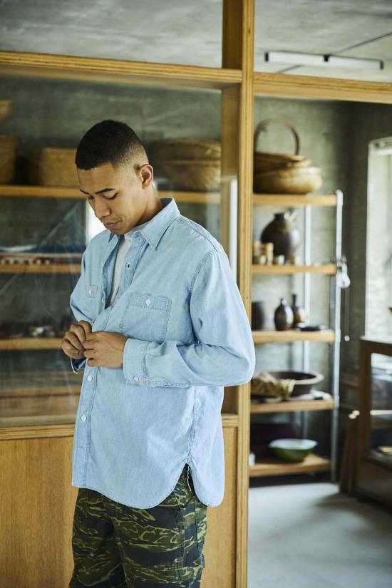  오어슬로우 셔츠 Orslow 릴렉스핏 샴브레이 워크 셔츠 - ORSLOW