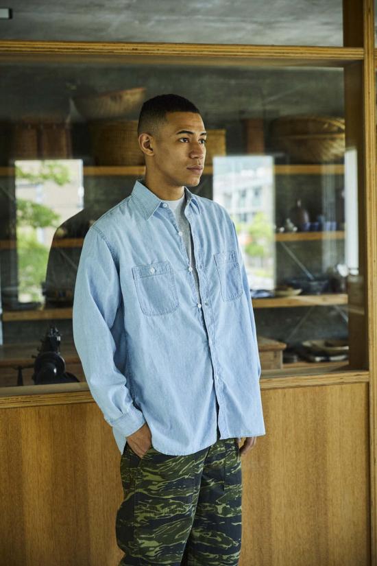  오어슬로우 셔츠 Orslow 릴렉스핏 샴브레이 워크 셔츠 - ORSLOW