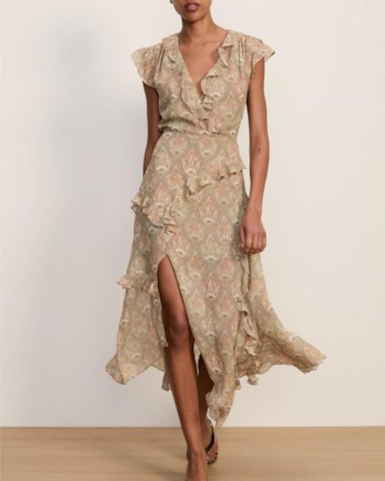  베로니카비어드 롱 원피스 베로니카 비어드 캡 슬리브 아베넬 드레스 스톤 카키 멀티