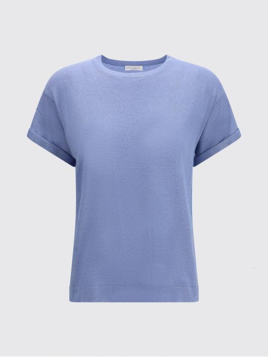 26SS 브루넬로 쿠치넬리 스파클링 캐시미어 실크 니트 티셔츠 M41810000 C9135 Blue - BRUNELLO CUCINELLI