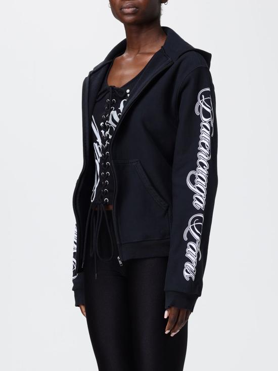 26SS 발렌시아가 커시브 레귤러 핏 집업 후디 851236TTVM8 6552 Black - BALENCIAGA