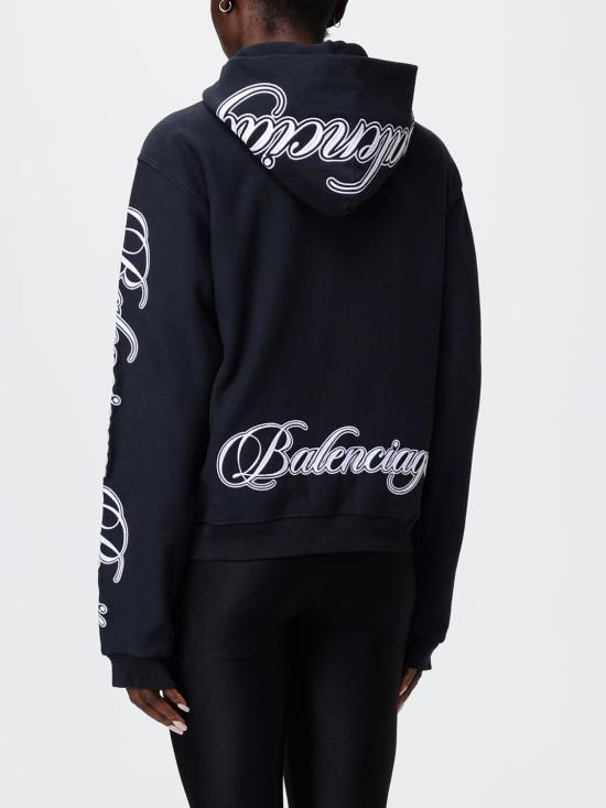 26SS 발렌시아가 커시브 레귤러 핏 집업 후디 851236TTVM8 6552 Black - BALENCIAGA