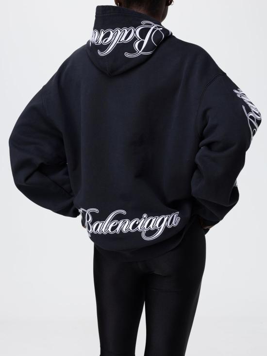 26SS 발렌시아가 커시브 오버사이즈 후드티셔츠 858143TTVM8 6552 Black - BALENCIAGA
