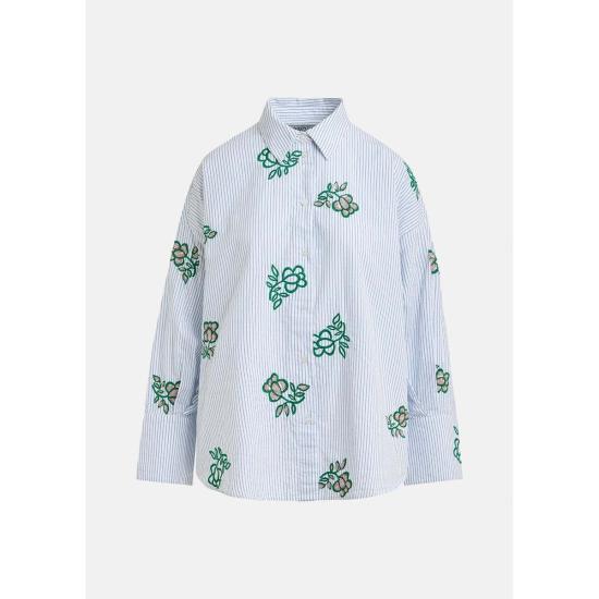  에센셜앤트워프 셔츠 에센셜 앤트워프 잘린키 자수 셔츠 오프 화이트/라이트 블루/그린 - ESSENTIEL ANTWERP