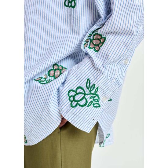  에센셜앤트워프 셔츠 에센셜 앤트워프 잘린키 자수 셔츠 오프 화이트/라이트 블루/그린 - ESSENTIEL ANTWERP
