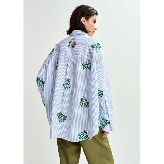  에센셜앤트워프 셔츠 에센셜 앤트워프 잘린키 자수 셔츠 오프 화이트/라이트 블루/그린 - ESSENTIEL ANTWERP