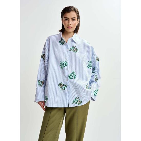  에센셜앤트워프 셔츠 에센셜 앤트워프 잘린키 자수 셔츠 오프 화이트/라이트 블루/그린