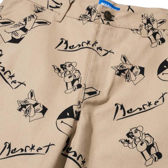  마켓 팬츠 스마일리 큐비즘 더블 니  카키 - MARKET