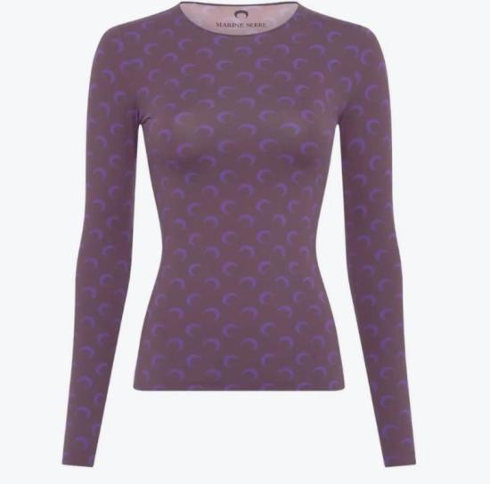 26SS 마린세르 크레센트 문 프린트 긴팔 티셔츠 WTS006ACJER0001 PU70 AUBERGINE