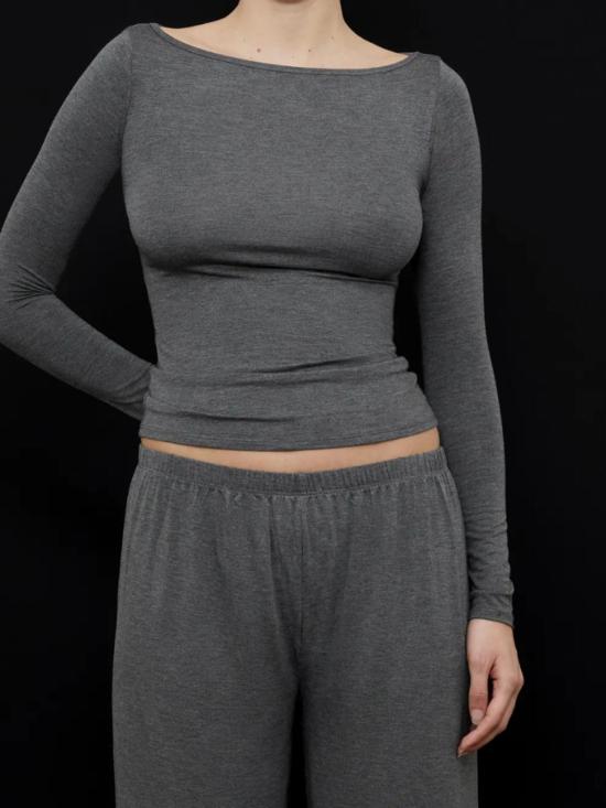  카이 인티메이츠 긴팔 티셔츠 리클라인 보트넥 긴팔 상의