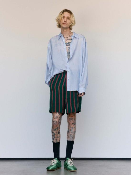  드리스 반 노튼 숏팬츠 드리스 반 노텐 보틀 실크 스트라이프 파이퍼리 쇼츠 - DRIES VAN NOTEN
