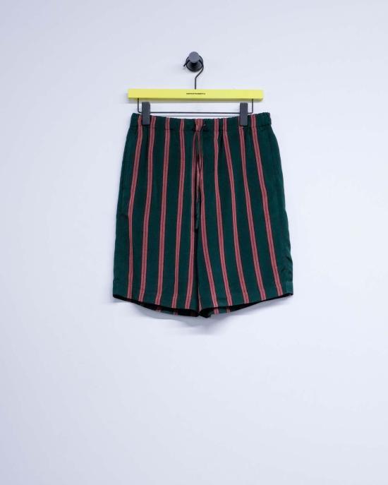  드리스 반 노튼 숏팬츠 드리스 반 노텐 보틀 실크 스트라이프 파이퍼리 쇼츠 - DRIES VAN NOTEN
