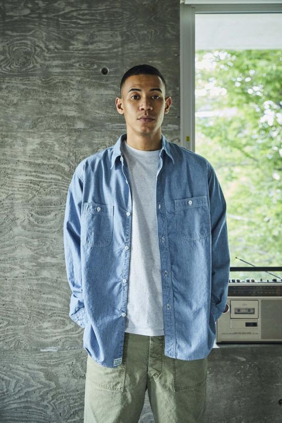  오어슬로우 셔츠 오슬로 릴렉스 핏 스트라이프 샴브레이 작업 - ORSLOW