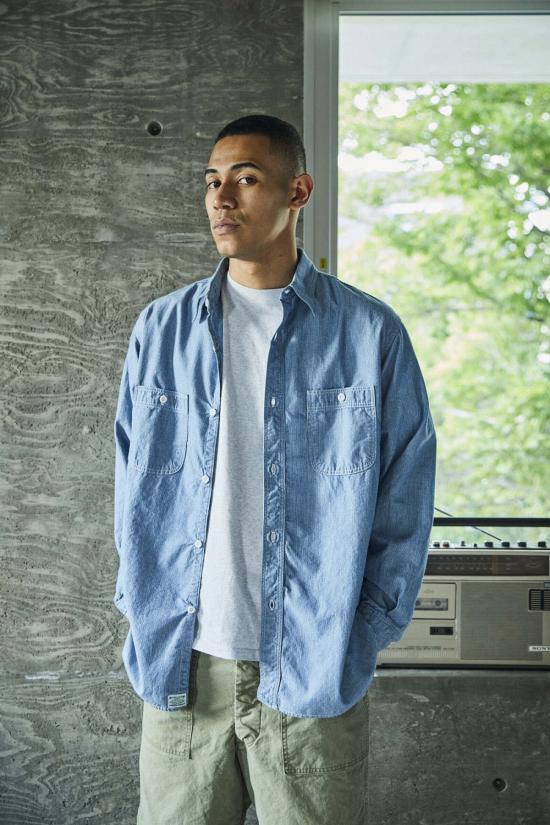  오어슬로우 셔츠 오슬로 릴렉스 핏 스트라이프 샴브레이 작업 - ORSLOW