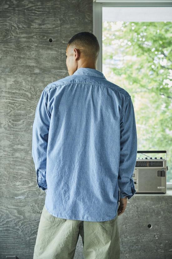  오어슬로우 셔츠 오슬로 릴렉스 핏 스트라이프 샴브레이 작업 - ORSLOW