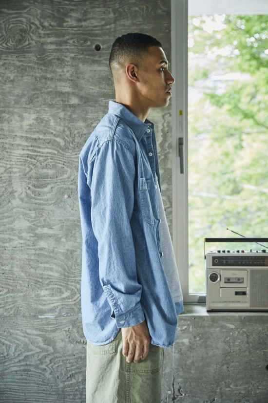  오어슬로우 셔츠 오슬로 릴렉스 핏 스트라이프 샴브레이 작업 - ORSLOW