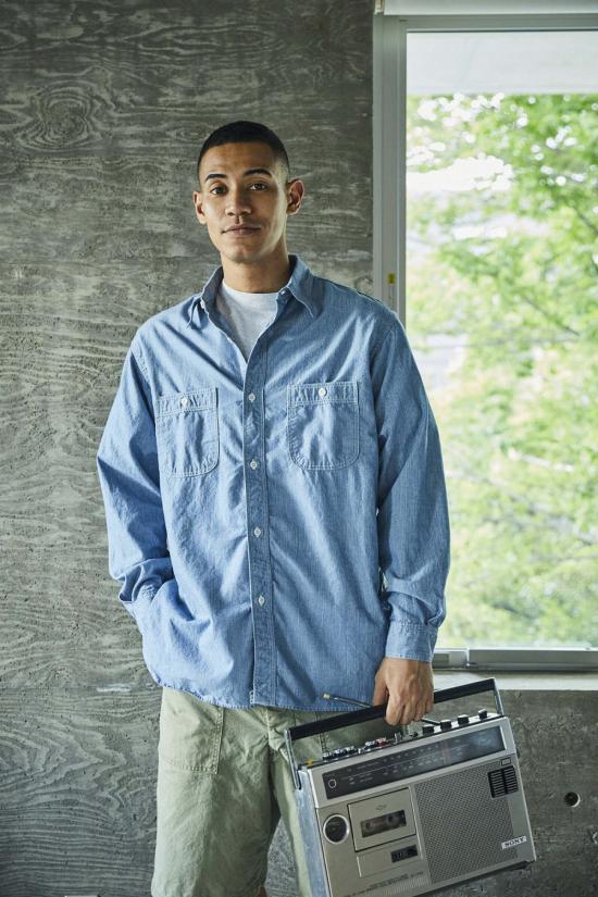  오어슬로우 셔츠 오슬로 릴렉스 핏 스트라이프 샴브레이 작업 - ORSLOW